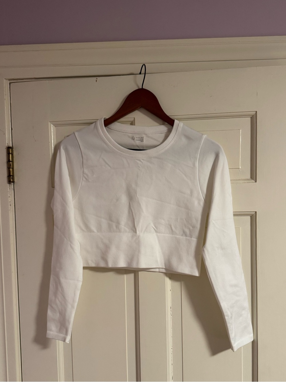 Offline By Aerie Cropped White Crewneck Tee